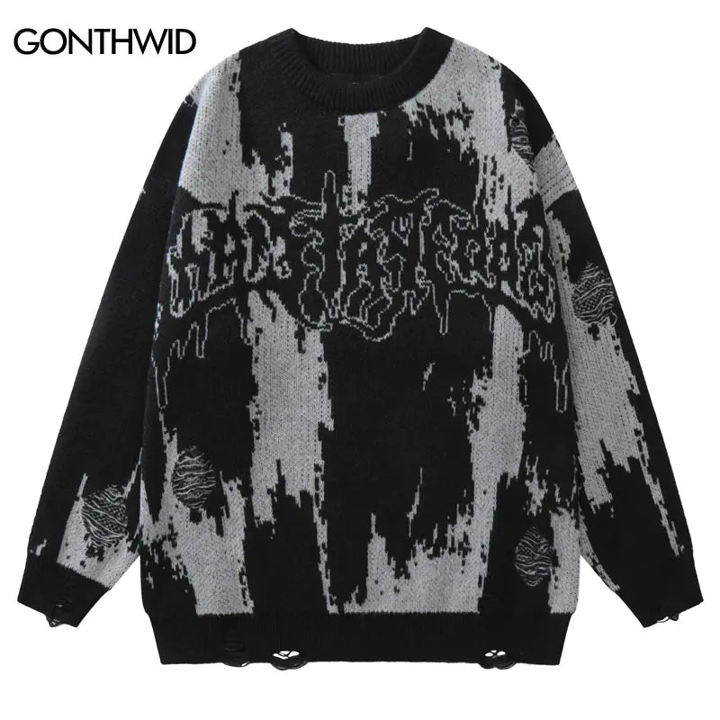 Hip Hop Ripped Sweaters - Vintage Grunge Streetwear